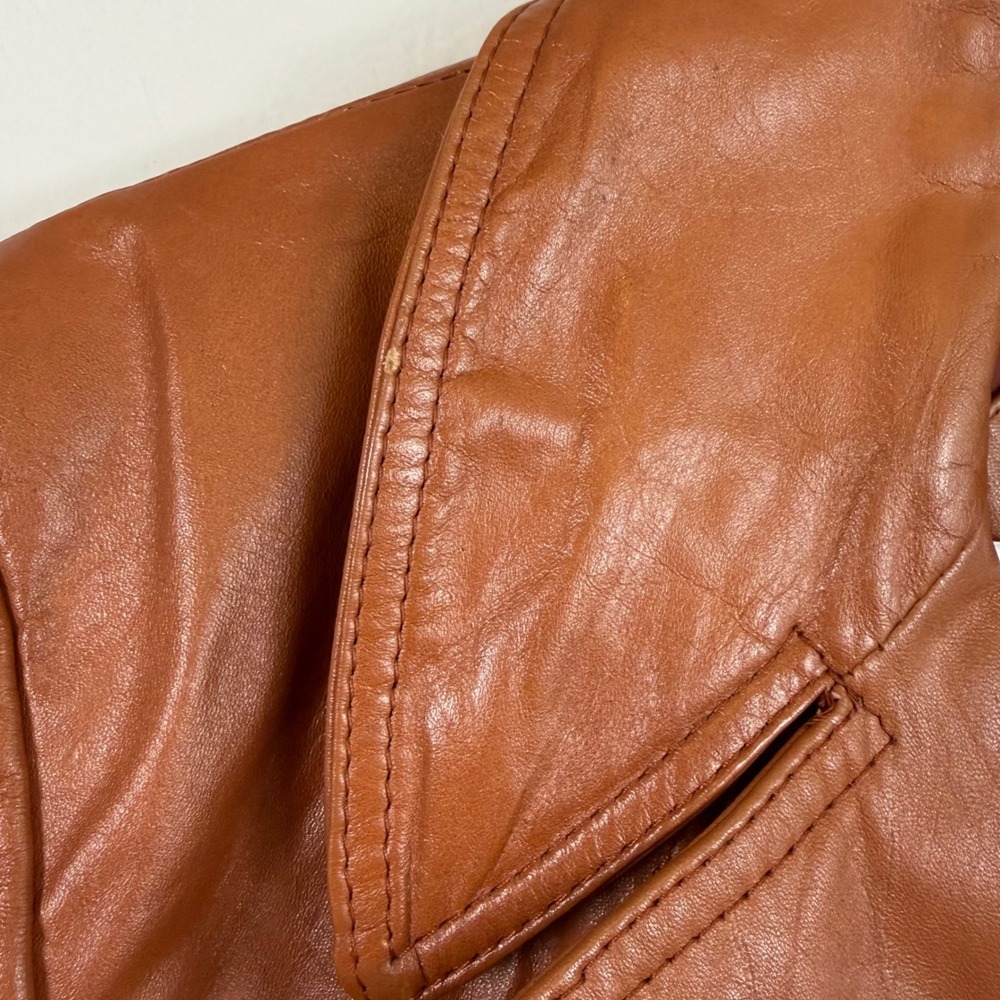 Vintage Jeffery 70s Leather Jacket 42 Cognac Brown Mod Disco Boho Western - Picture 5 of 11